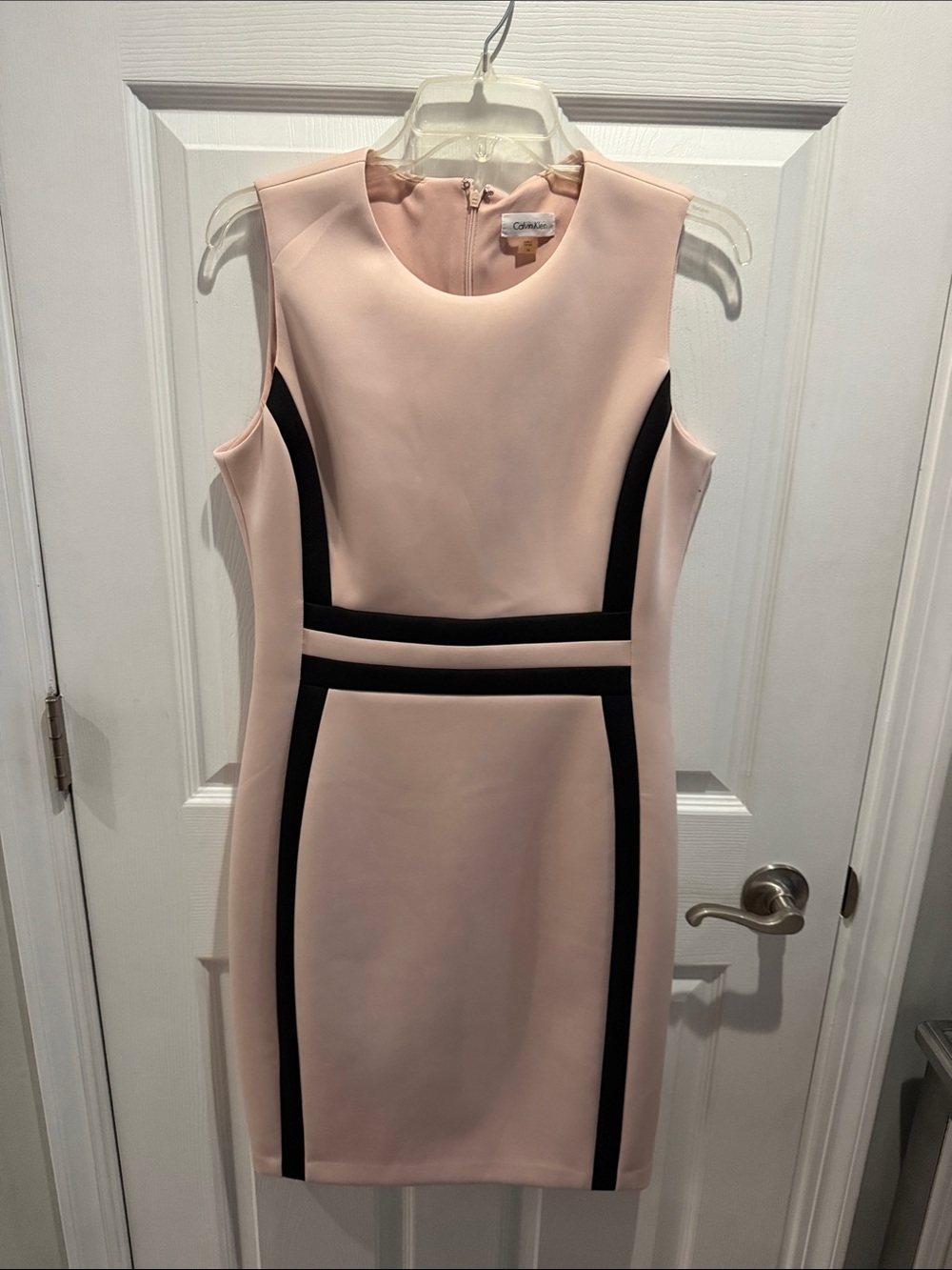 Calvin Klein Pale Pink Sleeveless Sheath Dress with Black Trim